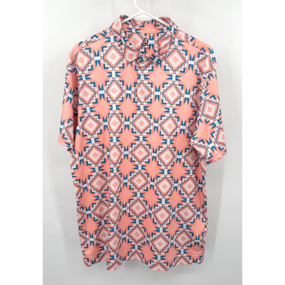 Deolax Pink Golf Aztec Print Polo Shirt Mens XL  Stretch Performance